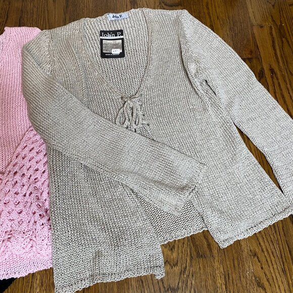 (3) John P. cardigan sweater & pullover L womens NWT Greece tan pink black - Picture 4 of 12